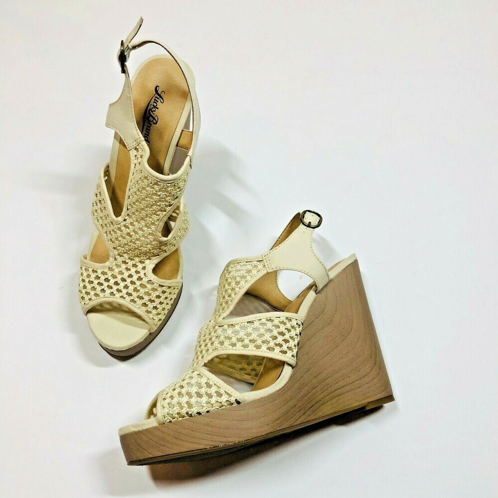 Lucky Brand Remyy Natural Combo Hailey Woven Wedge Sandal Size 11M Summer Boho
